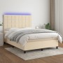 Letto a Molle con Materasso e LED Crema 140x190 cm in Tessuto