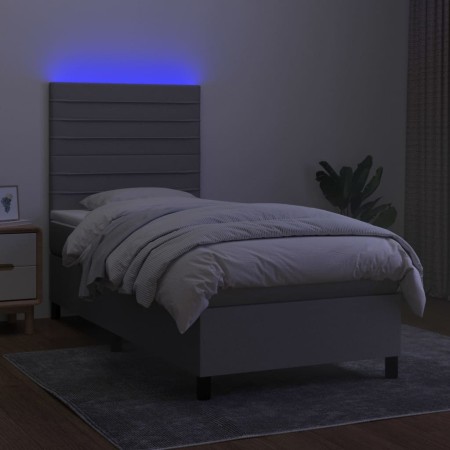 Letto a Molle Materasso e LED Grigio Chiaro 100x200 cm Tessuto