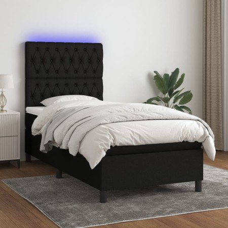 Letto a Molle con Materasso e LED Nero 90x200 cm in Tessuto