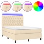 Letto a Molle con Materasso e LED Crema 140x190 cm in Tessuto