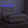 Letto a Molle con Materasso e LED Crema 140x190 cm in Tessuto