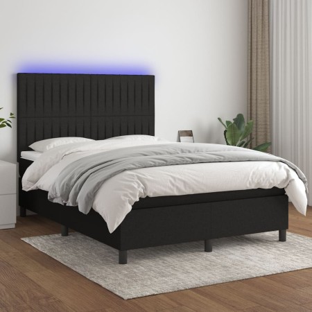 Letto a Molle con Materasso e LED Nero 140x200 cm in Tessuto