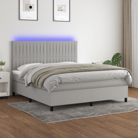 Letto a Molle Materasso e LED Grigio Chiaro 180x200 cm Tessuto