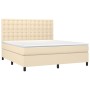 Letto a Molle con Materasso e LED Crema 160x200 cm in Tessuto