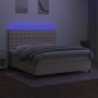 Letto a Molle con Materasso e LED Crema 160x200 cm in Tessuto