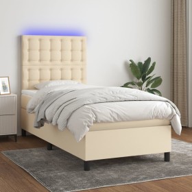 Letto a Molle con Materasso e LED Crema 80x200 cm in Tessuto