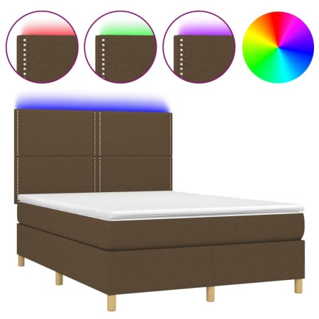 Letto a Molle Materasso e LED Marrone Scuro 140x200 cm Tessuto