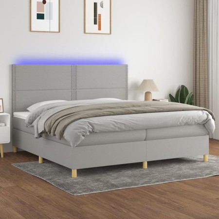 Letto a Molle Materasso e LED Grigio Chiaro 200x200 cm Tessuto