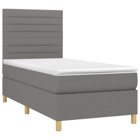 Letto a Molle Materasso e LED Grigio Scuro 80x200 cm in Tessuto