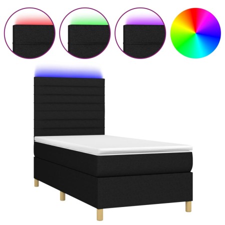 Letto a Molle con Materasso e LED Nero 90x200 cm in Tessuto