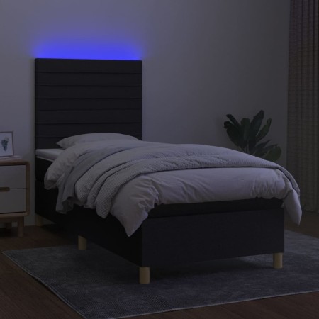 Letto a Molle con Materasso e LED Nero 90x200 cm in Tessuto