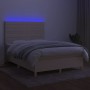 Letto a Molle con Materasso e LED Crema 140x190 cm in Tessuto