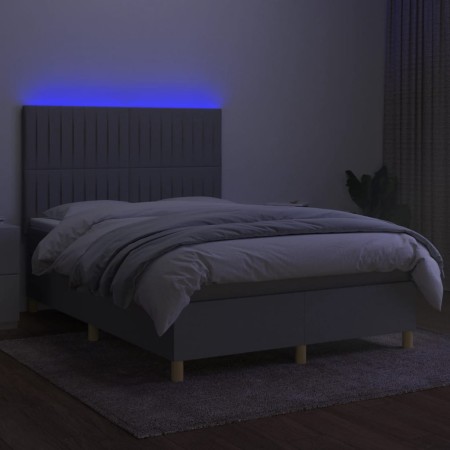 Letto a Molle Materasso e LED Grigio Chiaro 140x190 cm Tessuto