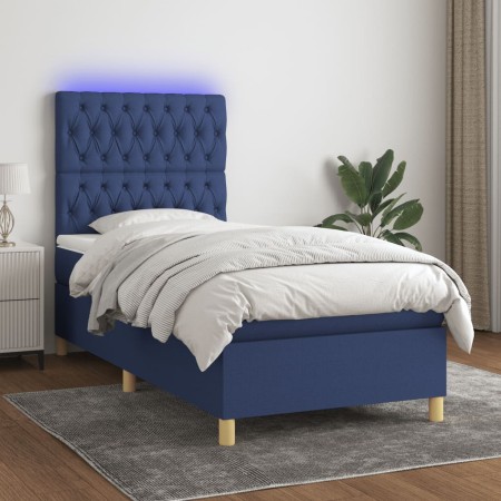 Letto a Molle con Materasso e LED Blu 100x200cm in Tessuto