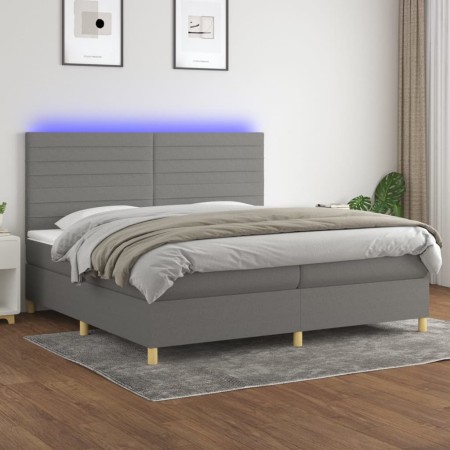 Letto a Molle Materasso e LED Grigio Scuro 200x200cm in Tessuto