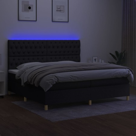 Letto a Molle Materasso e LED Nero 200x200cm in Tessuto