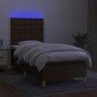 Letto a Molle Materasso e LED Marrone Scuro 90x190cm in Tessuto