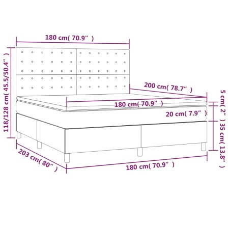 Letto a Molle Materasso e LED MarroneScuro 180x200cm in Tessuto