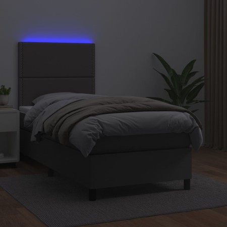 Giroletto Molle con Materasso e LED Grigio 80x200cm Similpelle