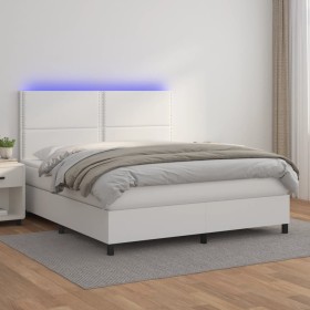 Giroletto Molle con Materasso e LED Bianco 180x200cm Similpelle