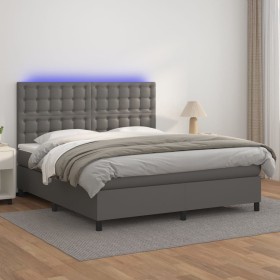 Giroletto Molle con Materasso e LED Grigio 180x200cm Similpelle