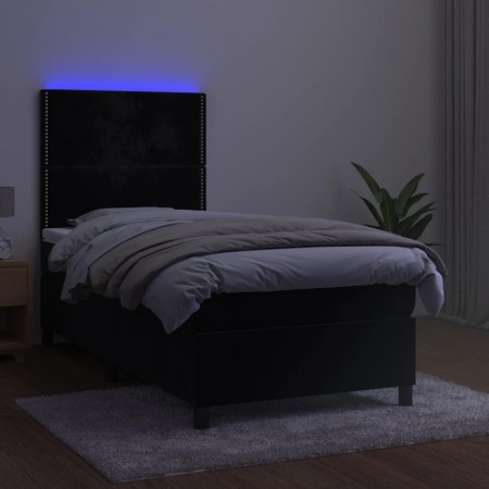 Letto a Molle con Materasso e LED Nero 80x200 cm in Velluto