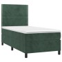 Letto a Molle con Materasso e LED Verde Scuro 100x200cm Velluto