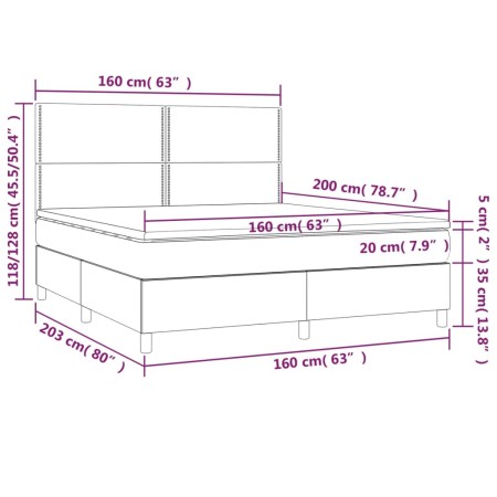 Letto a Molle Materasso e LED Grigio Chiaro 160x200 cm Velluto