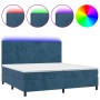 Letto a Molle con Materasso e LED Blu Scuro 200x200 cm