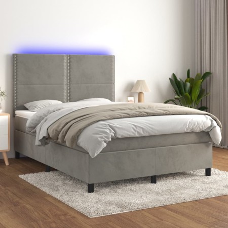 Letto a Molle Materasso e LED Grigio Chiaro 140x190 cm Velluto