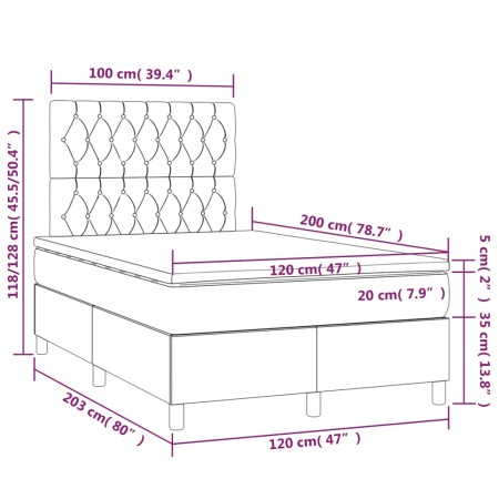 Letto a Molle Materasso e LED Grigio Chiaro 120x200 cm Velluto