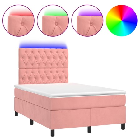 Letto a Molle con Materasso e LED Rosa 120x200 cm in Velluto