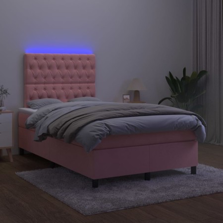 Letto a Molle con Materasso e LED Rosa 120x200 cm in Velluto