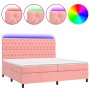 Letto a Molle con Materasso e LED Rosa 200x200 cm in Velluto