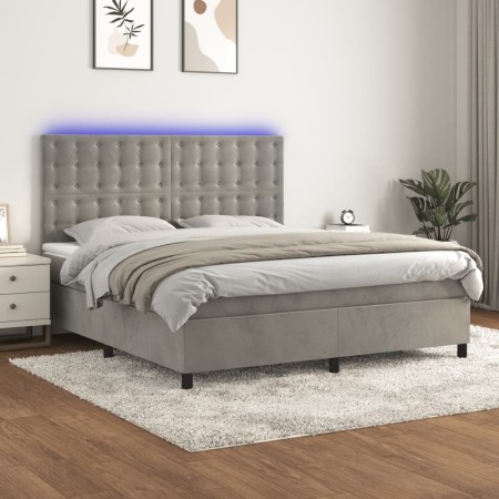 Letto a Molle Materasso e LED Grigio Chiaro 180x200 cm Velluto