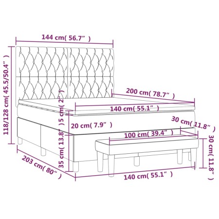 Giroletto a Molle con Materasso Grigio Scuro 140x200cm Tessuto