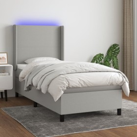 Letto a Molle Materasso e LED Grigio Chiaro 100x200 cm Tessuto