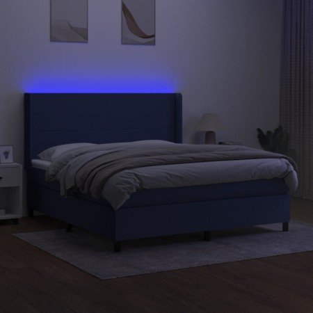 Letto a Molle con Materasso e LED Blu 160x200 cm in Tessuto