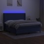 Letto a Molle con Materasso e LED Blu 160x200 cm in Tessuto