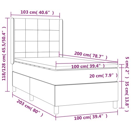 Letto a Molle Materasso e LED Grigio Scuro 100x200cm in Tessuto