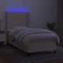 Letto a Molle con Materasso e LED Crema 90x190 cm in Tessuto