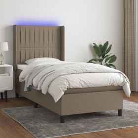 Letto a Molle con Materasso e LED Tortora 100x200cm in Tessuto