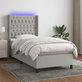 Letto a Molle Materasso e LED Grigio Chiaro 90x200 cm Tessuto