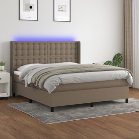 Letto a Molle con Materasso e LED Tortora 160x200 cm in Tessuto