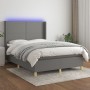 Letto a Molle Materasso e LED Grigio Scuro 140x200cm in Tessuto