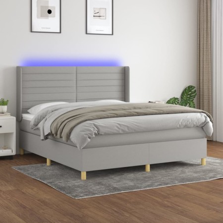 Letto a Molle Materasso e LED Grigio Chiaro 180x200 cm Tessuto