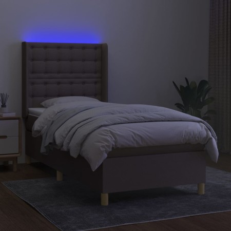 Letto a Molle con Materasso e LED Tortora 90x190 cm in Tessuto