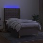 Letto a Molle con Materasso e LED Tortora 100x200cm in Tessuto