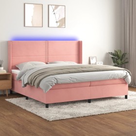 Letto a Molle con Materasso e LED Rosa 200x200 cm in Velluto