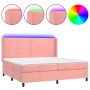 Letto a Molle con Materasso e LED Rosa 200x200 cm in Velluto